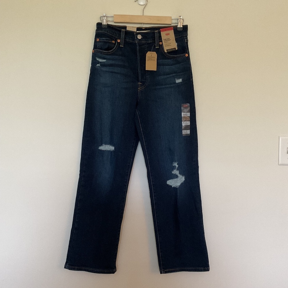 NWT Levi’s Ribcage Straight Ankle Jeans Super High Rise Dark Indigo Sz 26x27